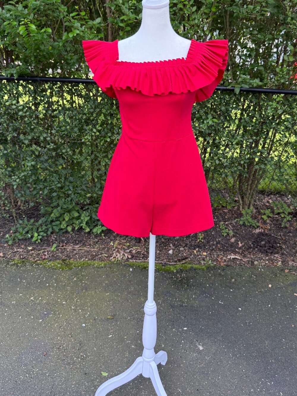 Urban Outfitters Red Romper with Ruffle Neckline